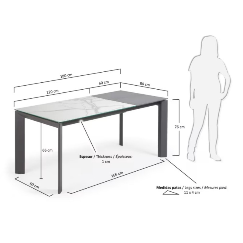 Mesa extensible negra Axis porcelánico