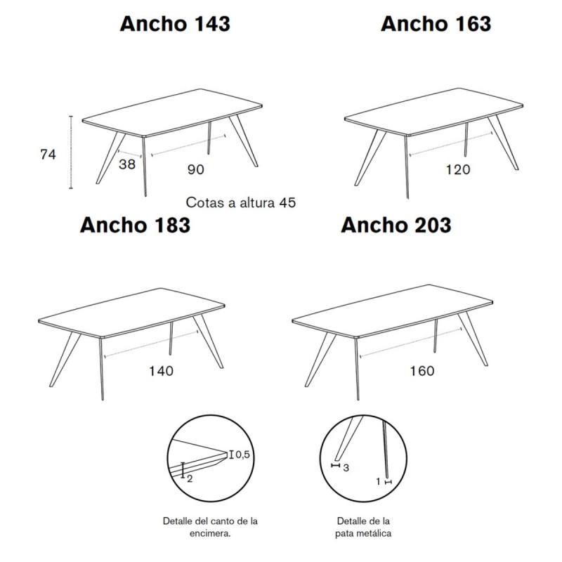 Mesa Aise oval fija pies metálicos - Treku