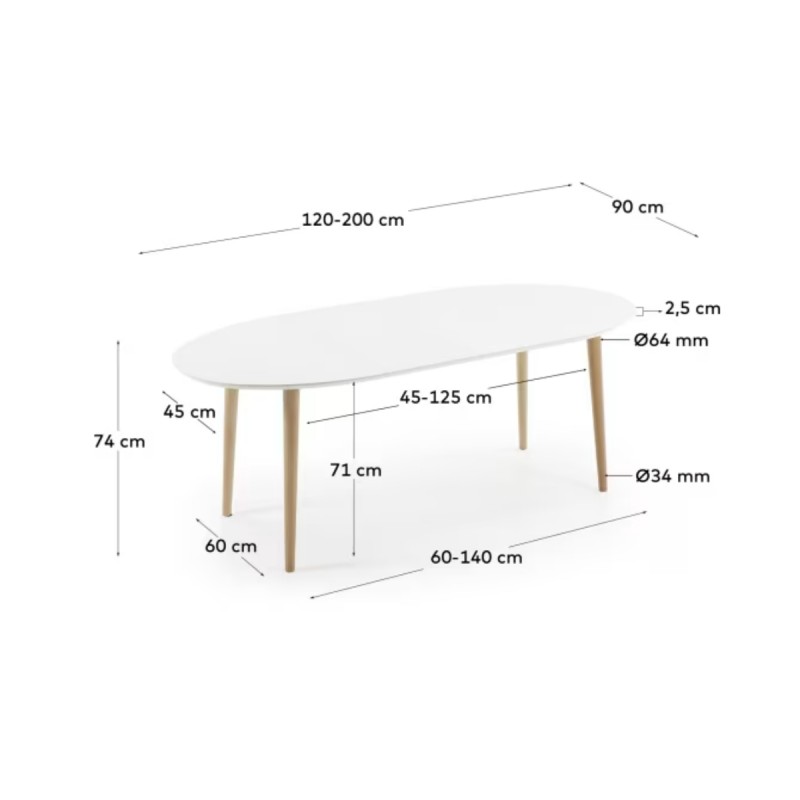 Mesa extensible oval Oqui lacada